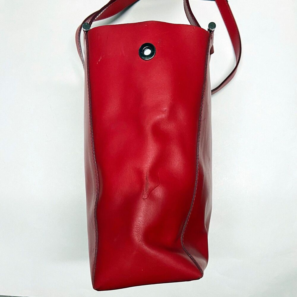 Lamarthe Red Leather Tote Bag Open Top 12"W x 10.5"H x 4.5"D Minimalist Italy - Picture 5 of 16
